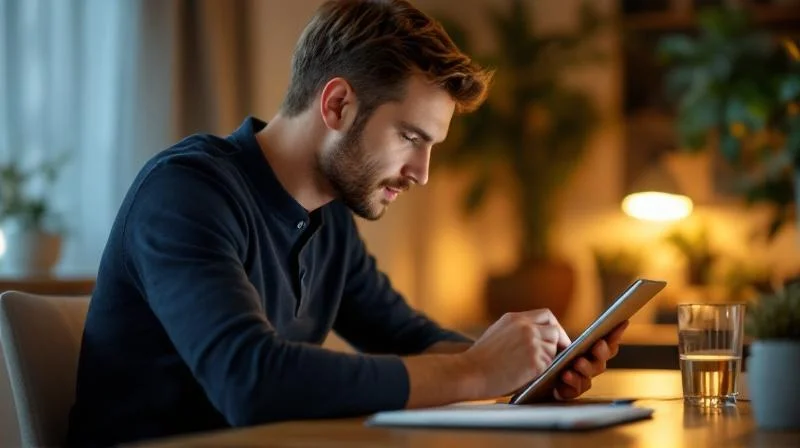 Mann arbeitet konzentriert am Laptop in einem Homeoffice in Darmstadt